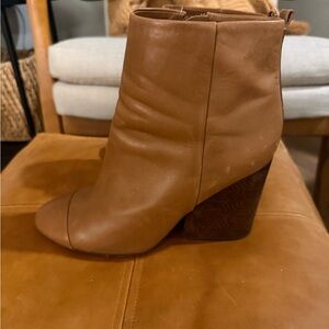 Tory Burch Cognac Leather Block Heel Ankle Boots